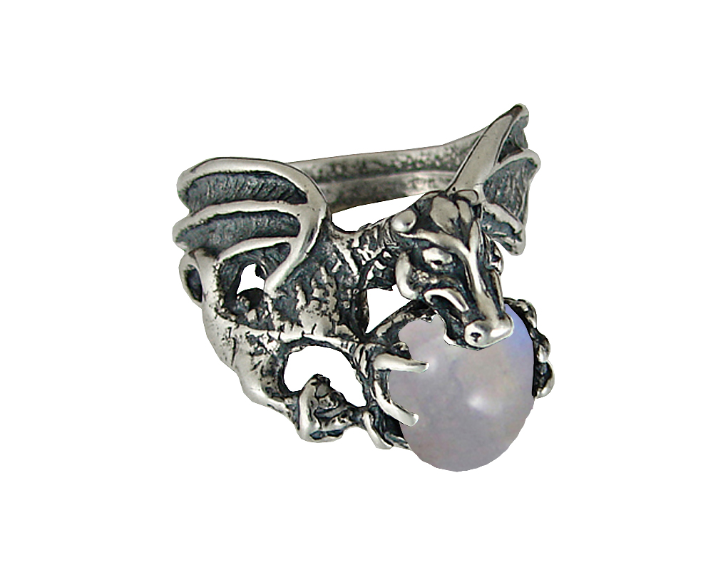 Sterling Silver Dragon of Desire Ring With Rainbow Moonstone Size 10